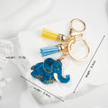 Metal Elephant Keychain Blue Marble Finish with Golden Tassels 5