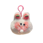 Plush Bow Tie Rabbit Head Keychain Soft Pastel Animal Charm 5
