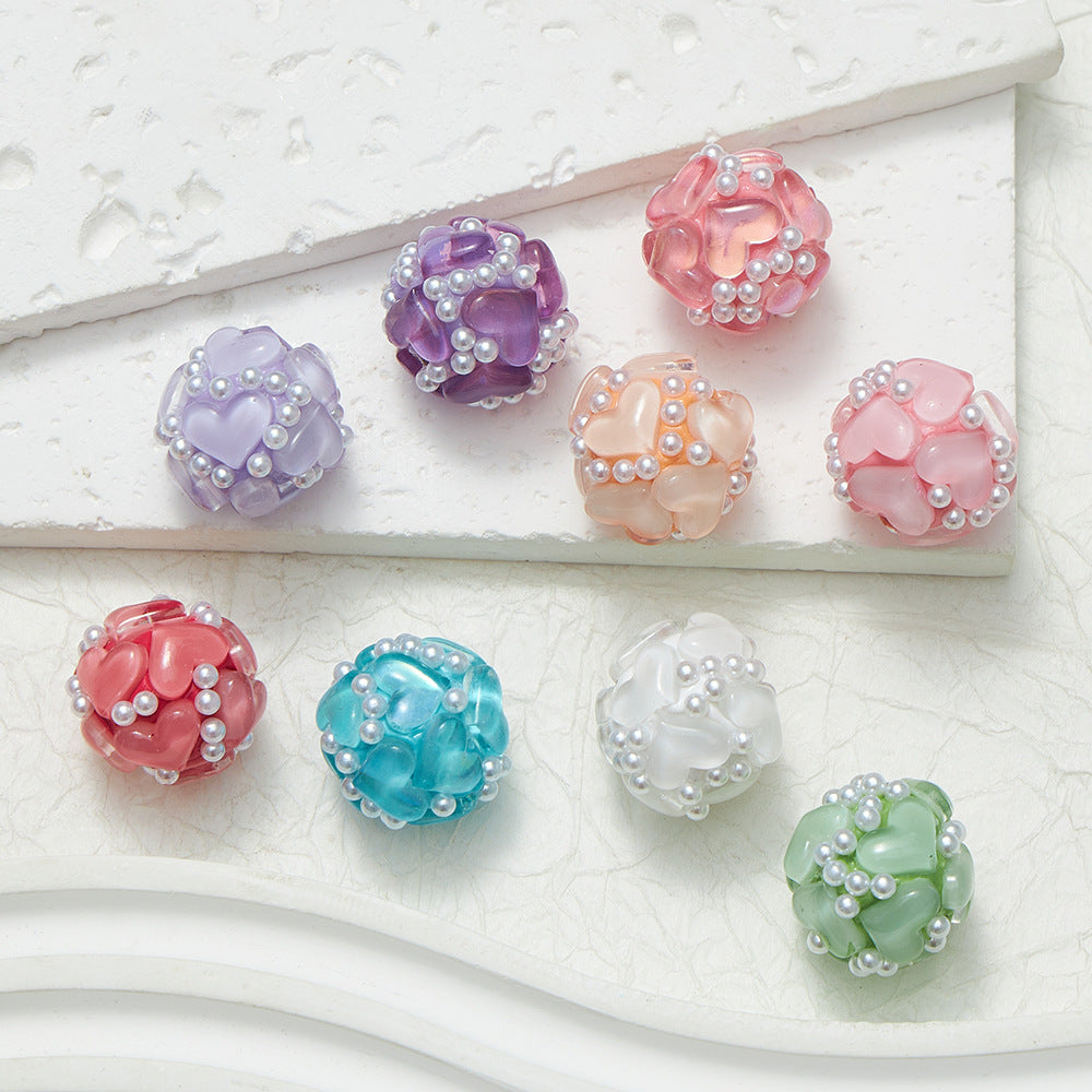 Embellished Bubblegum Beads 20mm Pearl Heart Cluster Assorted Colors 2pcs