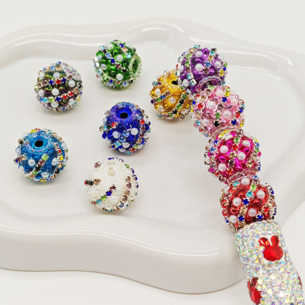 Wavy Rhinestone Beads 18mm Bubblegum Acrylic Multicolor 4pcs 2