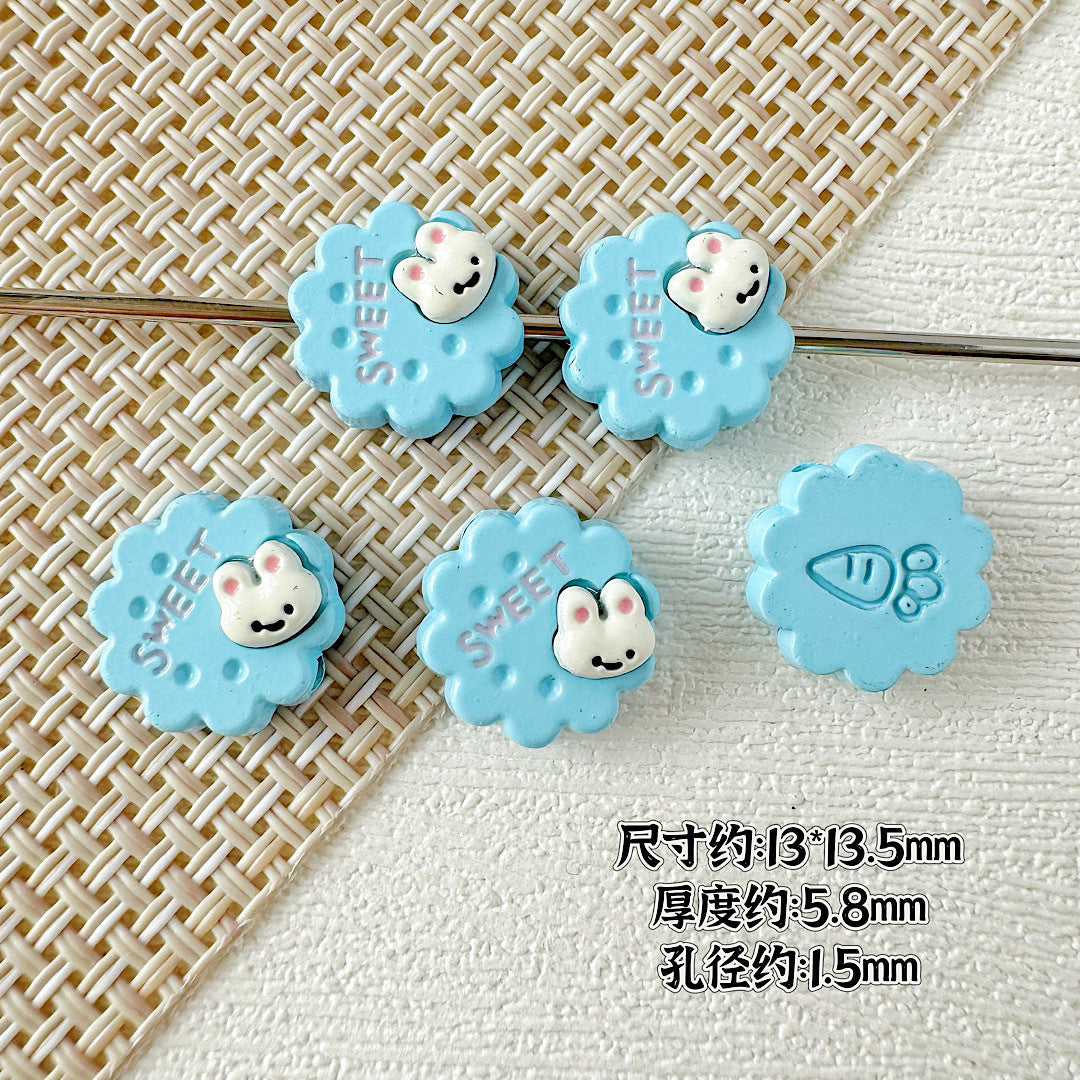 Disc Metal Beads 13mm Baking Painted Rabbit and Flower Alloy 10pcs 8