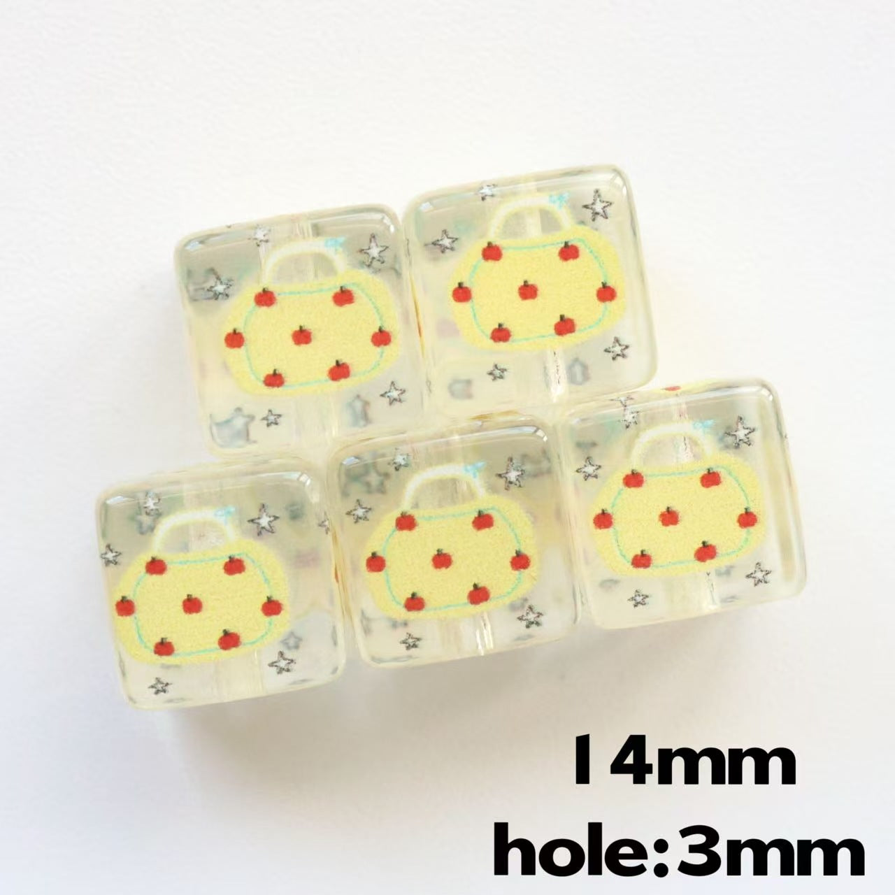 Clear Square Acrylic Beads 14mm Pastel Printed Designs 20pcs 7