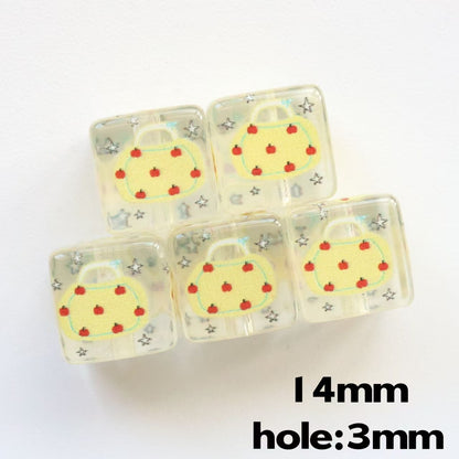 Clear Square Acrylic Beads 14mm Pastel Printed Designs 20pcs 7