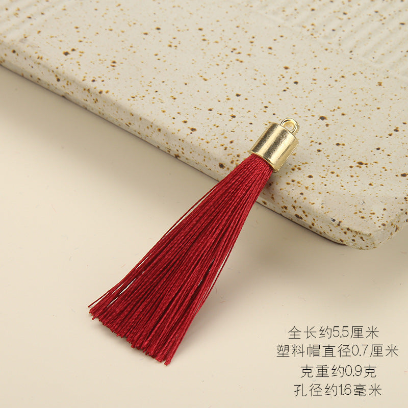 Colorful Polyester Fringe Tassel Keychain with Golden Cap 55mm 50pcs 6