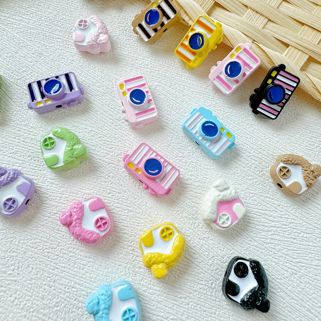 Baking Painted House and Camera Metal Beads 11mm 15mm Pastel Colors 20pcs 3