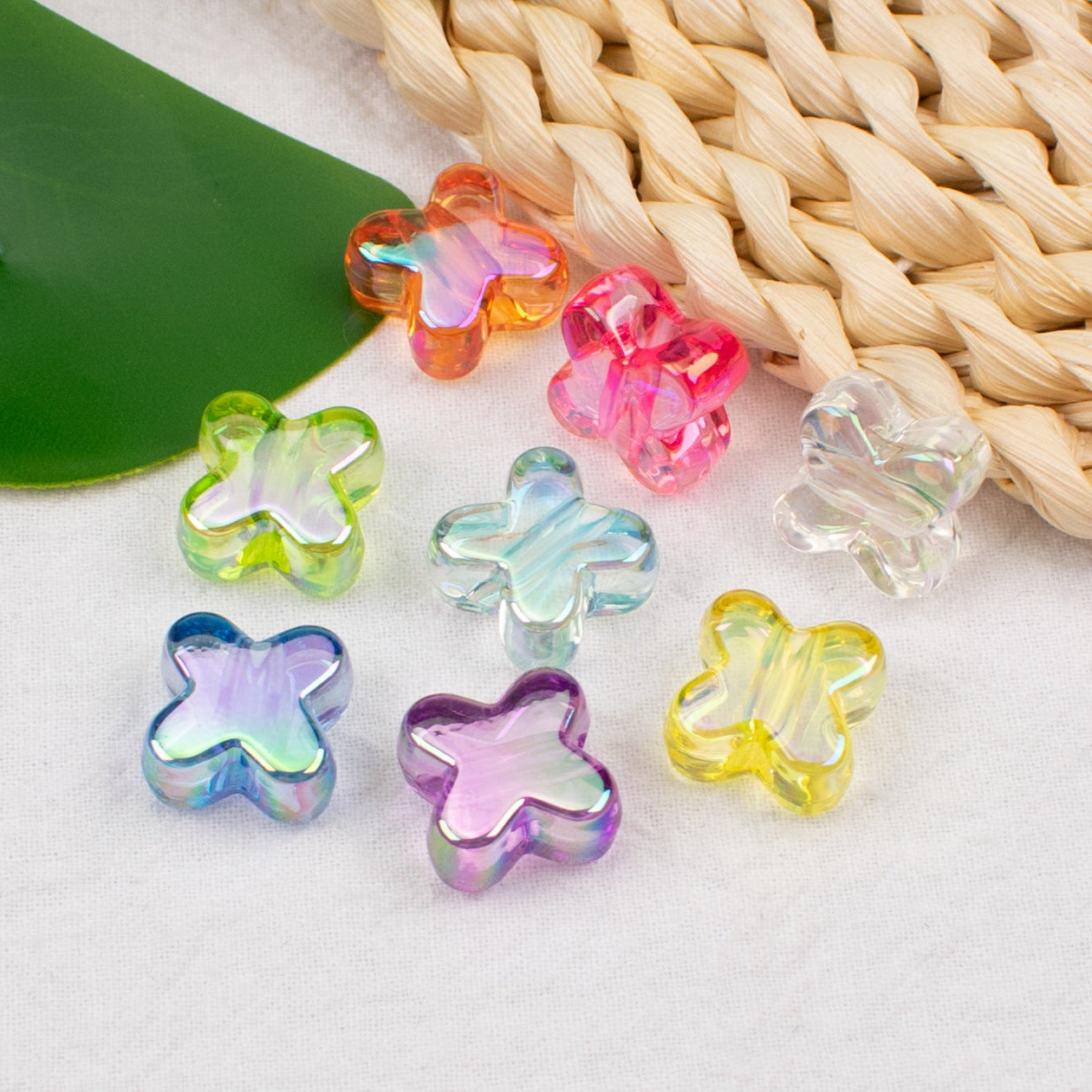 Transparent Clover Acrylic Beads 15x18mm AB Plating Colored 100pcs