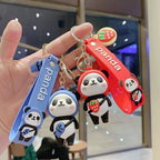 Silicone Cartoon Panda Keychain with Strawberry Charm Colorful 2