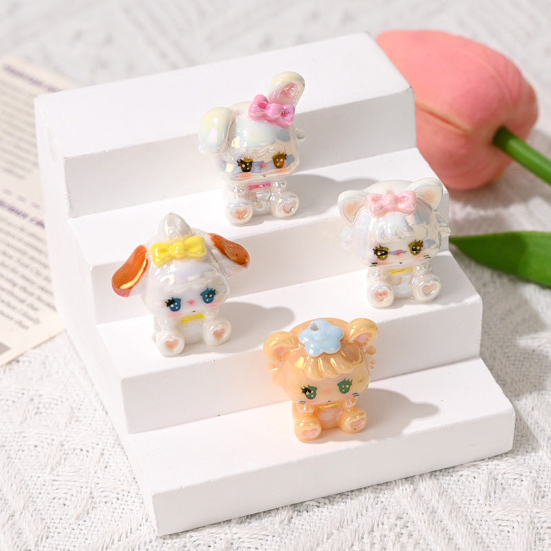 Plating Cat Resin Beads 27mm Colorful Suspender Trousers 10pcs 3