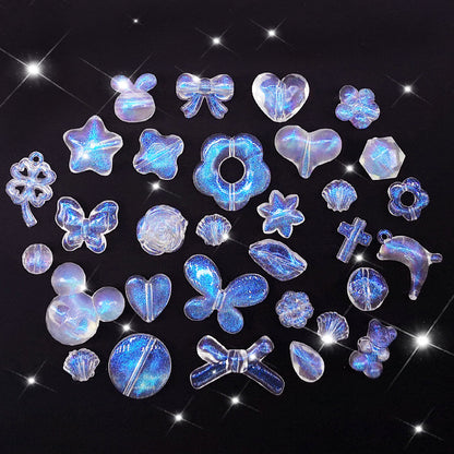 Transparent Aurora Laser Acrylic Beads Iridescent Mixed Shapes 2pcs