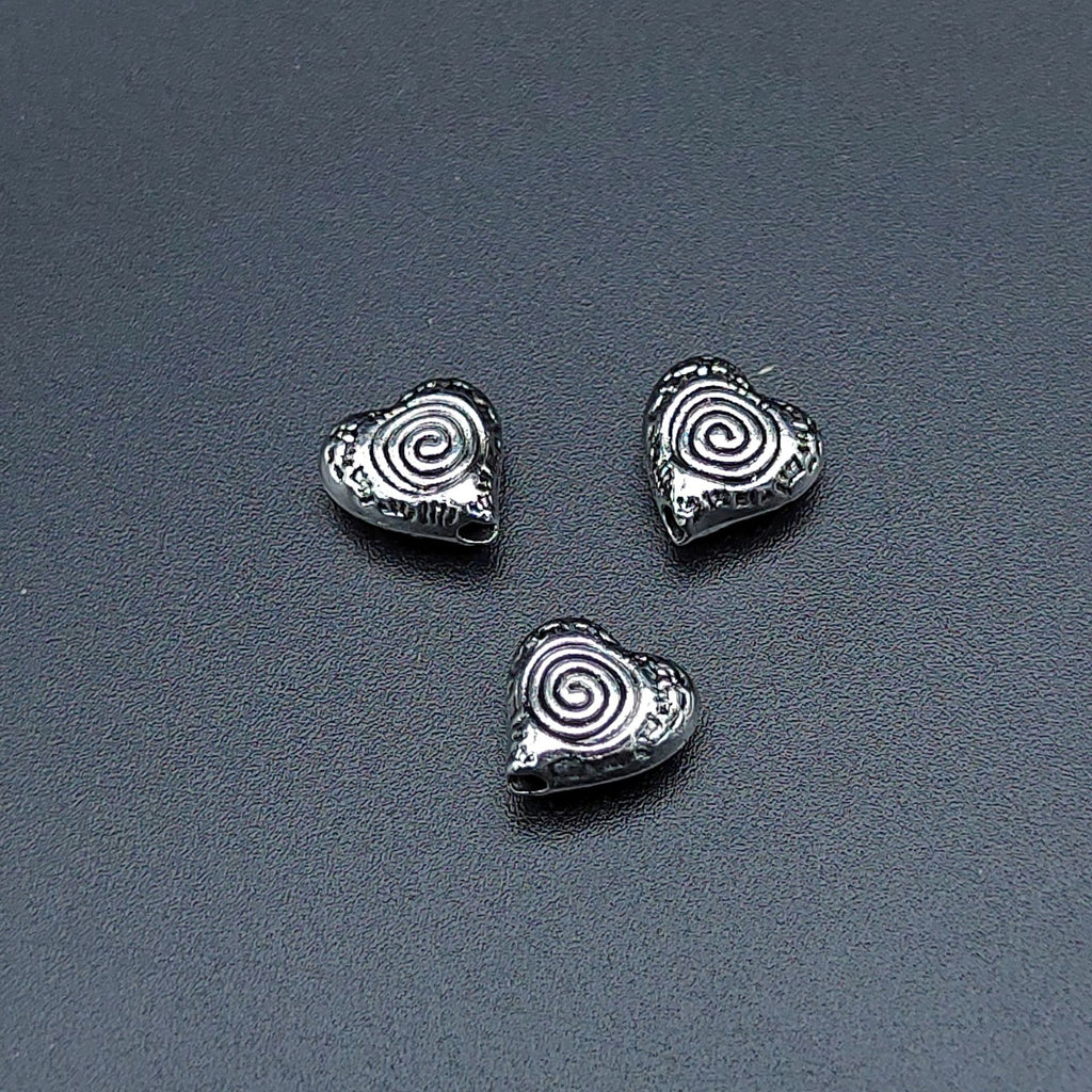 Heart Metal Beads 9mm Vintage Spiral Pattern Antique Silver Tone 200pcs 5