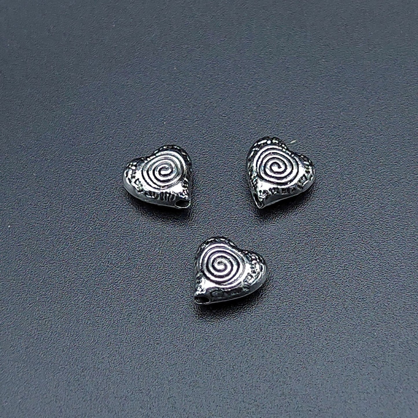 Heart Metal Beads 9mm Vintage Spiral Pattern Antique Silver Tone 200pcs 5
