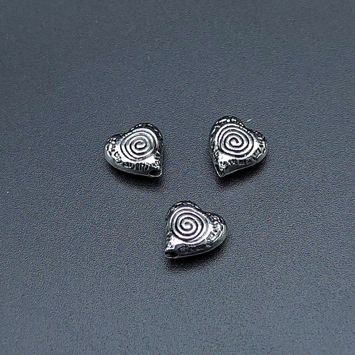Heart Metal Beads 9mm Vintage Spiral Pattern Antique Silver Tone 200pcs 5