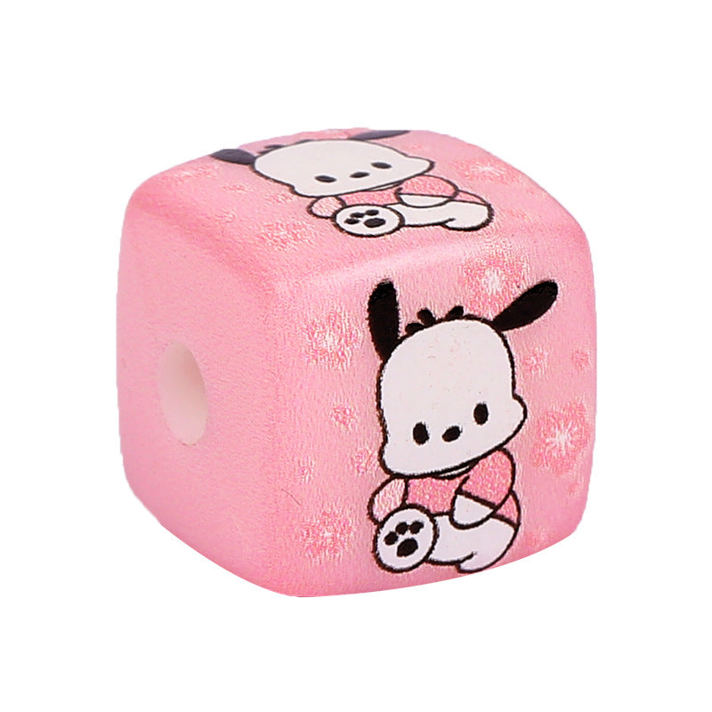 Pink Sanrio Series Acrylic Square Beads 14mm Printed 10pcs 3