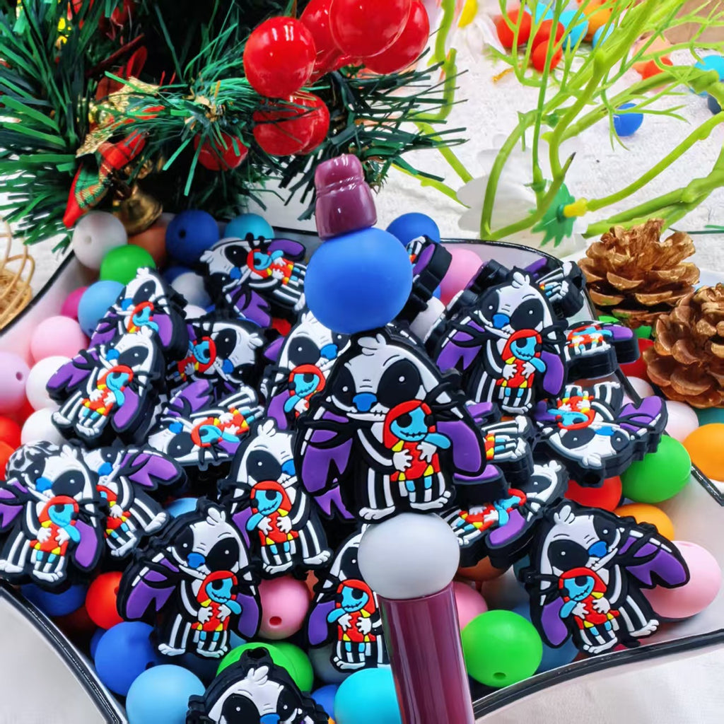 Silicone Focal Beads Purple Stitch Zebra Pattern 20pcs 4