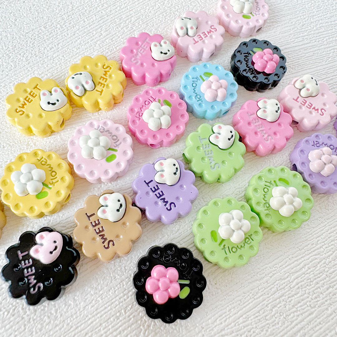 Disc Metal Beads 13mm Baking Painted Rabbit and Flower Alloy 10pcs 3