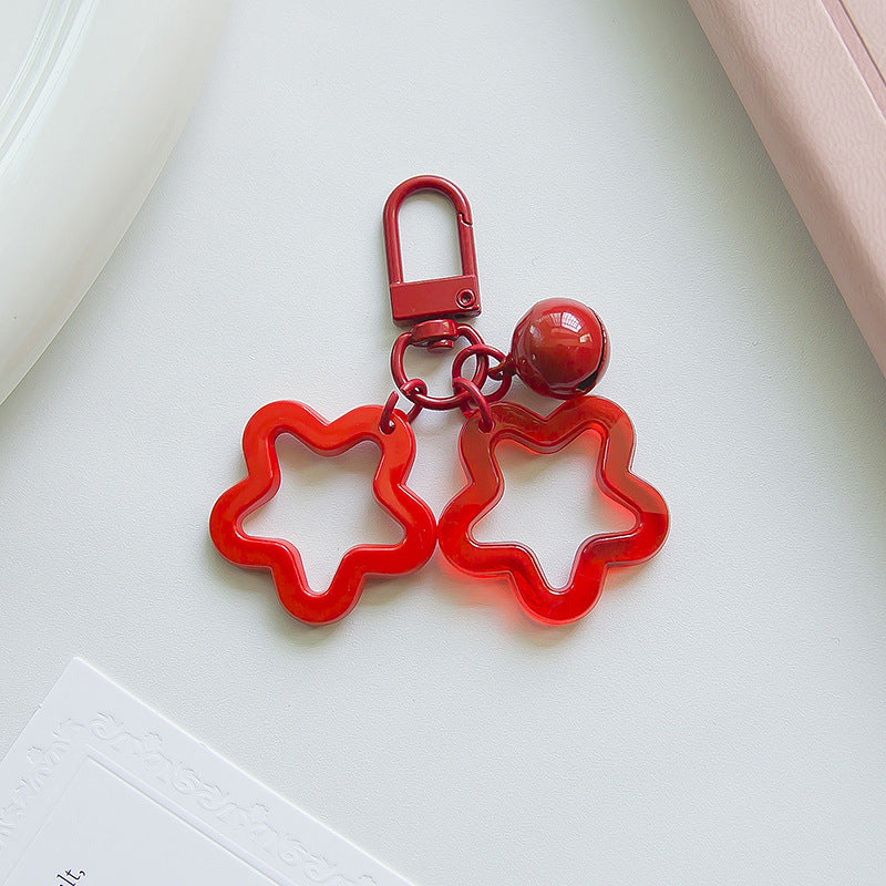 Acrylic Hollow Pentagram Star Keychain with Glossy Bell Charm 15