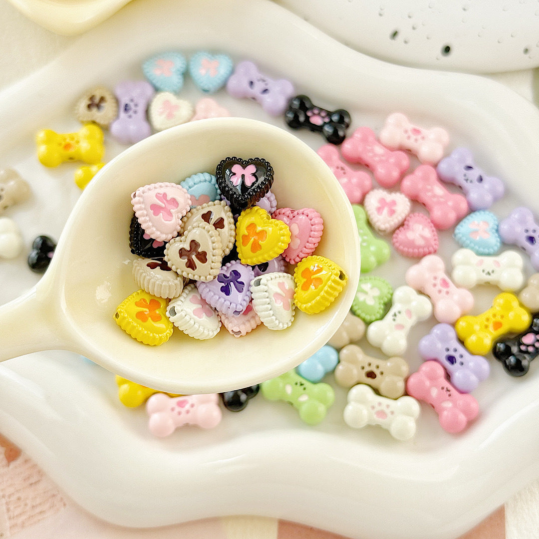Bone and Heart Metal Beads 15mm and 10mm Baking Painted Alloy 10pcs 2
