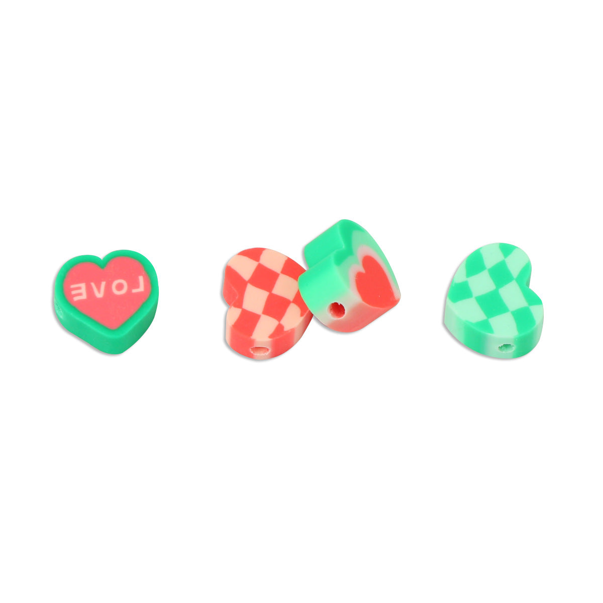 Christmas Heart Clay Beads 10mm Red Green Patterned 100pcs 5
