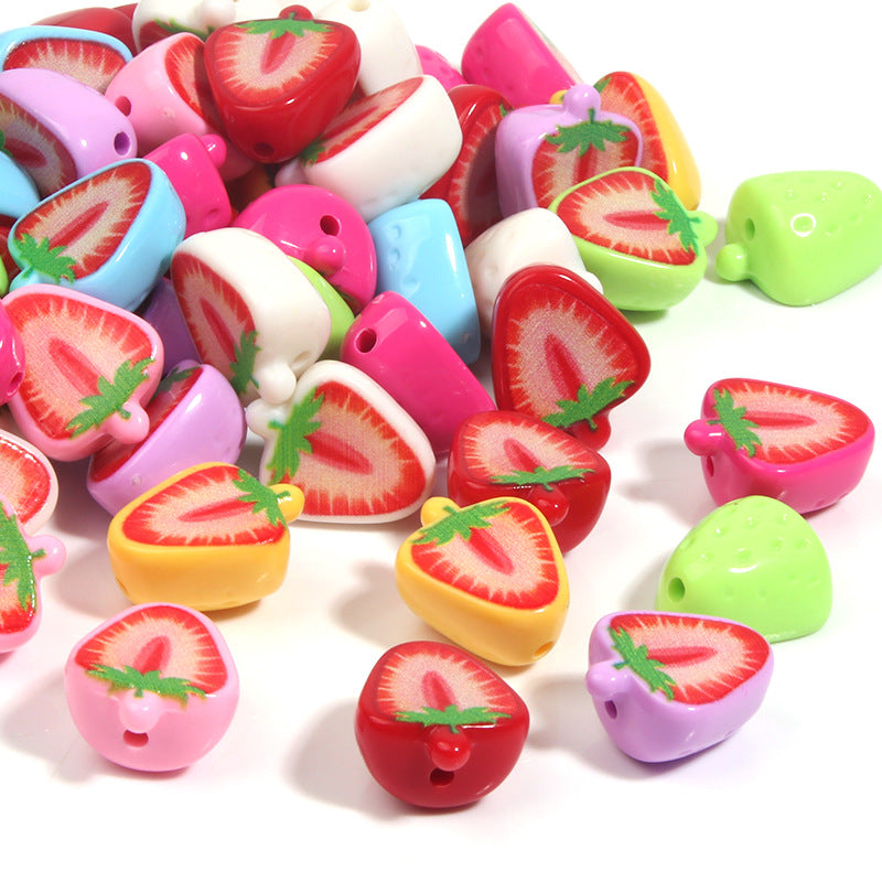 Painted Half Strawberry Acrylic Beads 16mm Colorful Mixed 20pcs