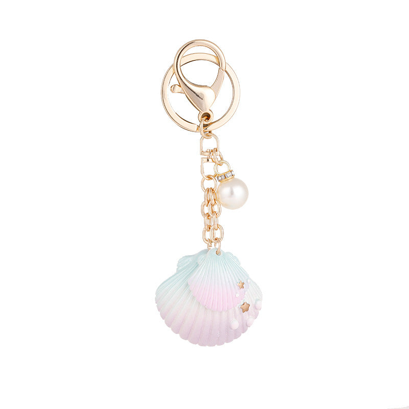 Gradient Shell Alloy Keychain with Pearl and Star Accents 4