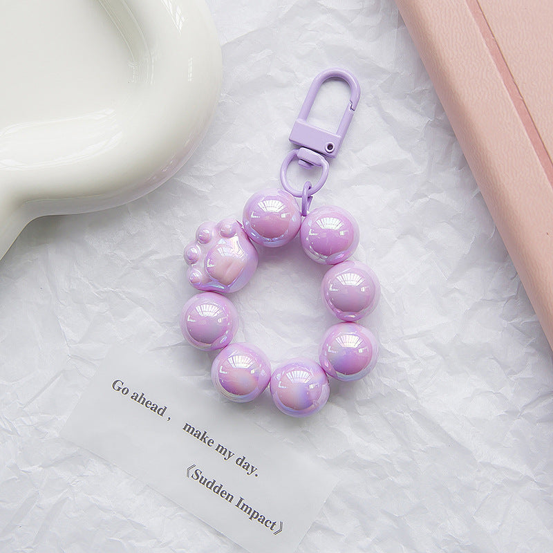 Acrylic Beaded Cat Claw Keychain Glossy Pink Circle Charm 3
