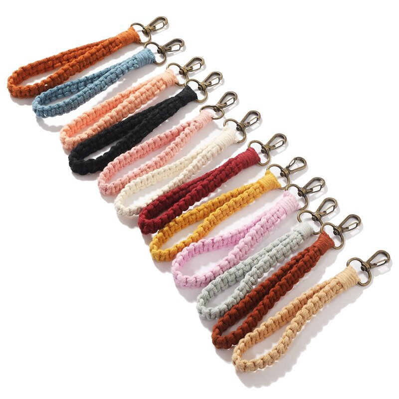 Woven Cotton Rope Wristlet Keychain Pastel Autumn Colors 2