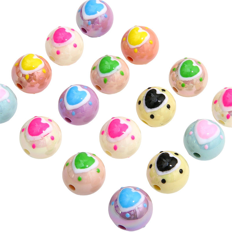Painted Heart Acrylic Beads 16mm Glossy Bold Colors 4pcs 3
