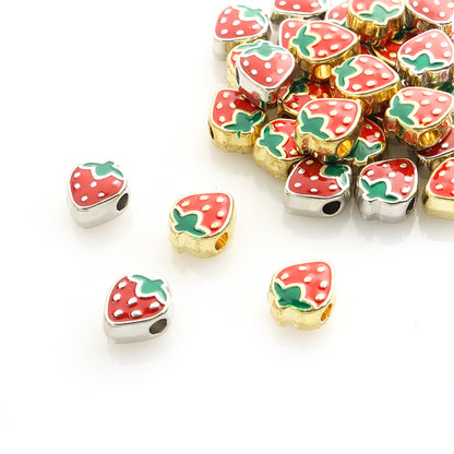 Strawberry Metal Beads 10mm Enamel Alloy Colorful 50pcs 4