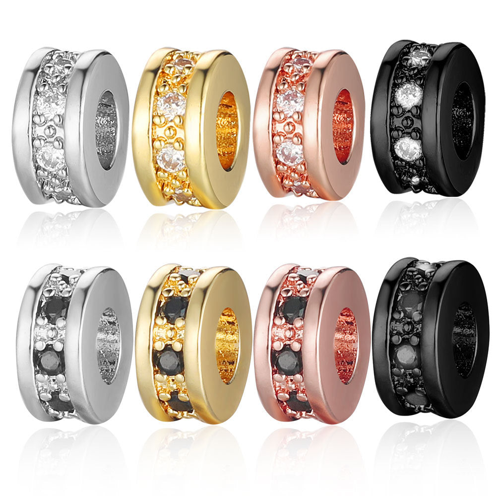 Copper Round Spacer Beads 7mm 18k Gold Plated Zircon 10pcs