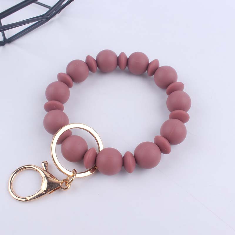 Silicone Bead Wristlet Keychain Matte Soft Hues Gold Clasps 8