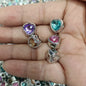 Colored Heart Flat Acrylic Beads 12mm Rhinestone Embeded 100pcs