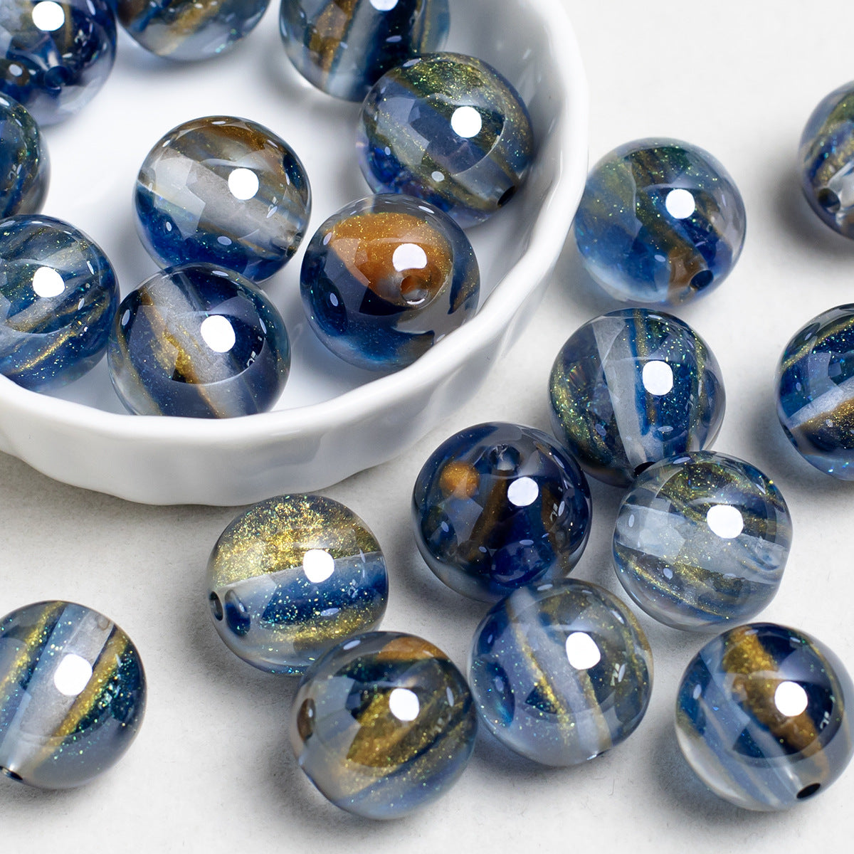 Glitter Cosmos Resin Beads 16mm Round Sparkle Mixed Colors 10pcs 16