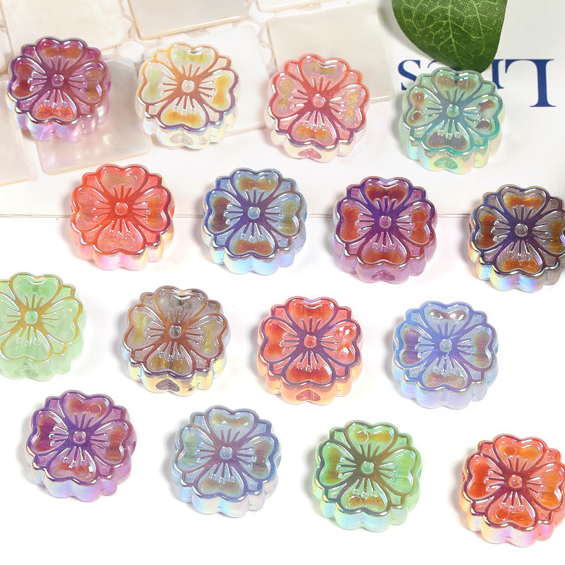 Plating Glitter Powder Cherry Blossom Acrylic Beads 18mm Pastel Mixed 50pcs 4