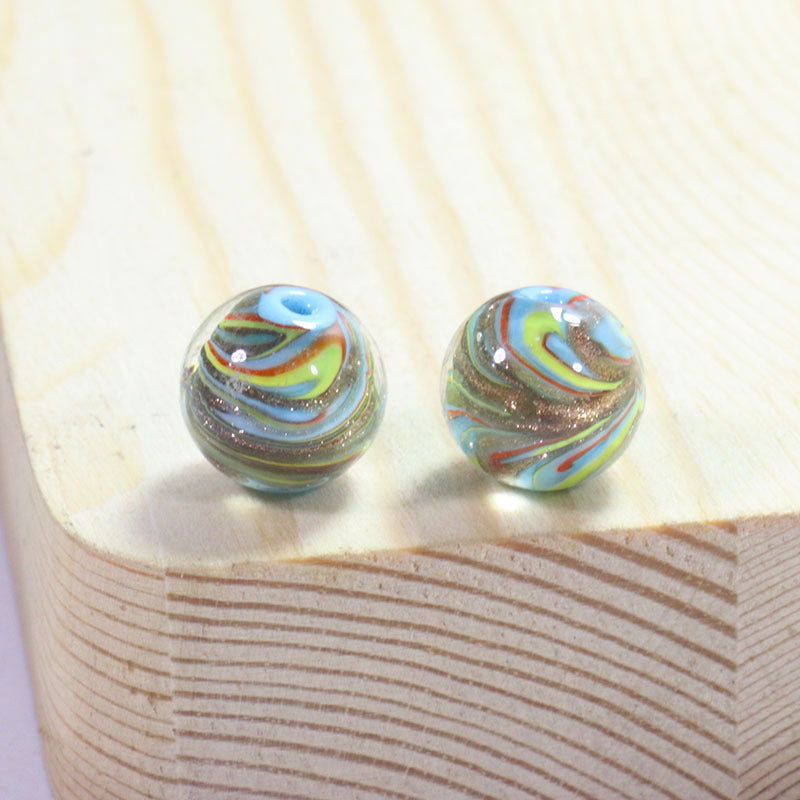 Lampwork Glass Beads Round 12/14mm Transparent Phoenix Tail Gold Foil 5pcs 9