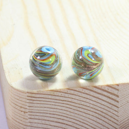Lampwork Glass Beads Round 12/14mm Transparent Phoenix Tail Gold Foil 5pcs 9