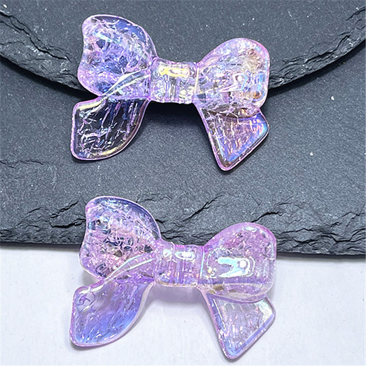 Plating Crackle Butterfly Bow Acrylic Beads 22x32mm Translucent Pastel 100pcs