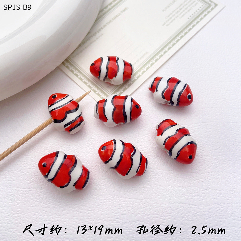 Hand Painted Fish Ceramic Beads 13x19mm Glazed Clownfish 1pc 12