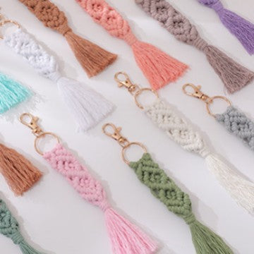 Hand Woven Tassel Crochet Keychain Cotton Linen Boho 2pcs 3