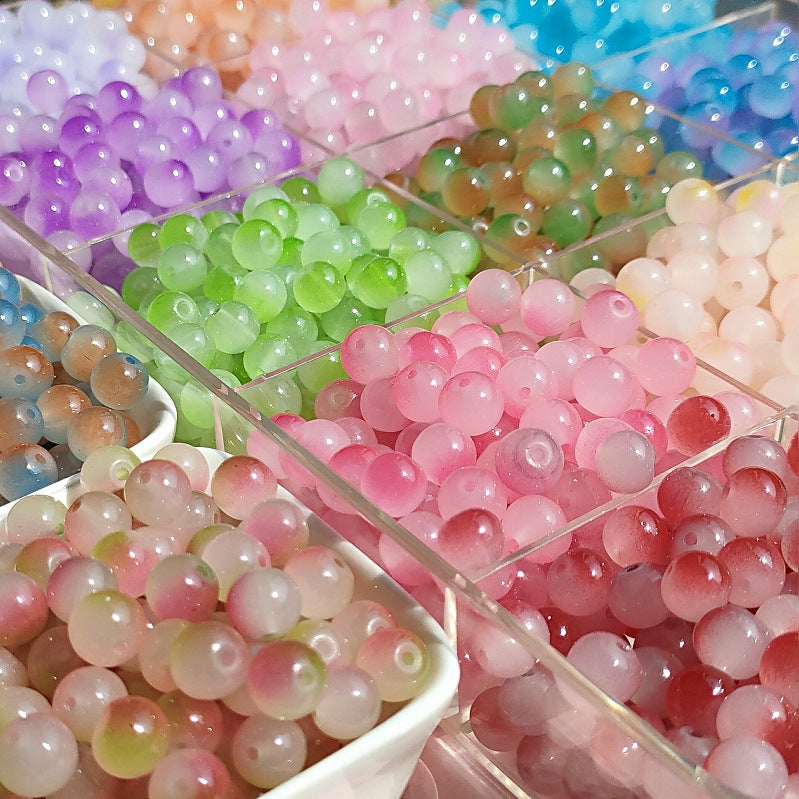 Dual Color Round Glass Beads 8mm Gradient Painted 100pcs