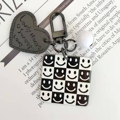 Cartoon Acrylic Plaid Striped Heart Leather Keychain Monochrome Design 13