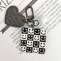 Cartoon Acrylic Plaid Striped Heart Leather Keychain Monochrome Design 13
