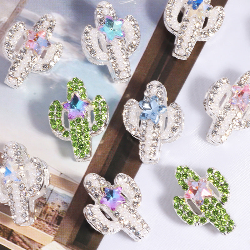 Rhinestone Encrusted Cactus Rhinestone Beads 23mm Alloy 2pcs 3