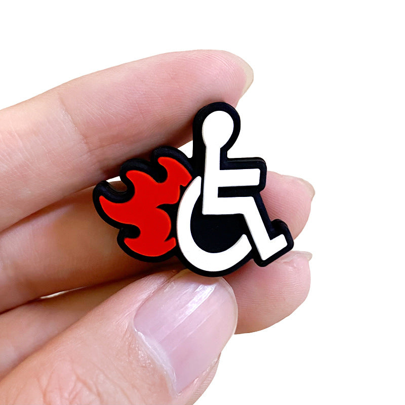 Silicone Focal Beads Fire Chair White Wheelchair Icon with Red Flames 20pcs 5
