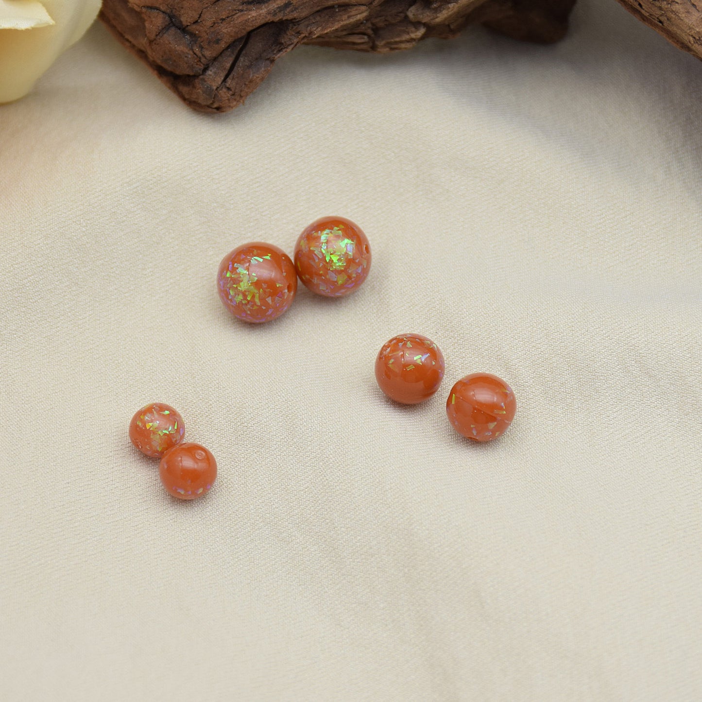 Glitter Powder Embedded Resin Beads 6-12mm Solid Colors 10pcs 12