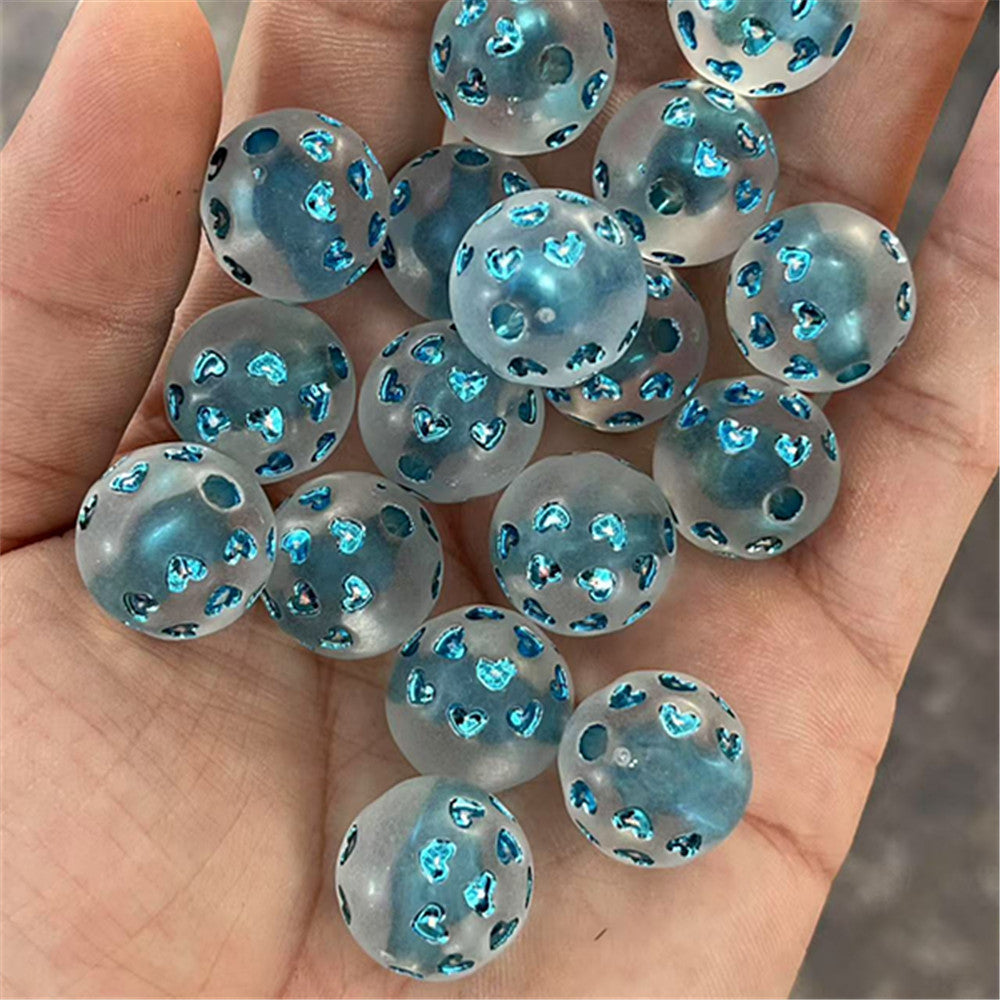 Matte Heart Pattern Round Acrylic Beads 16mm Dyed Core 100pcs 6