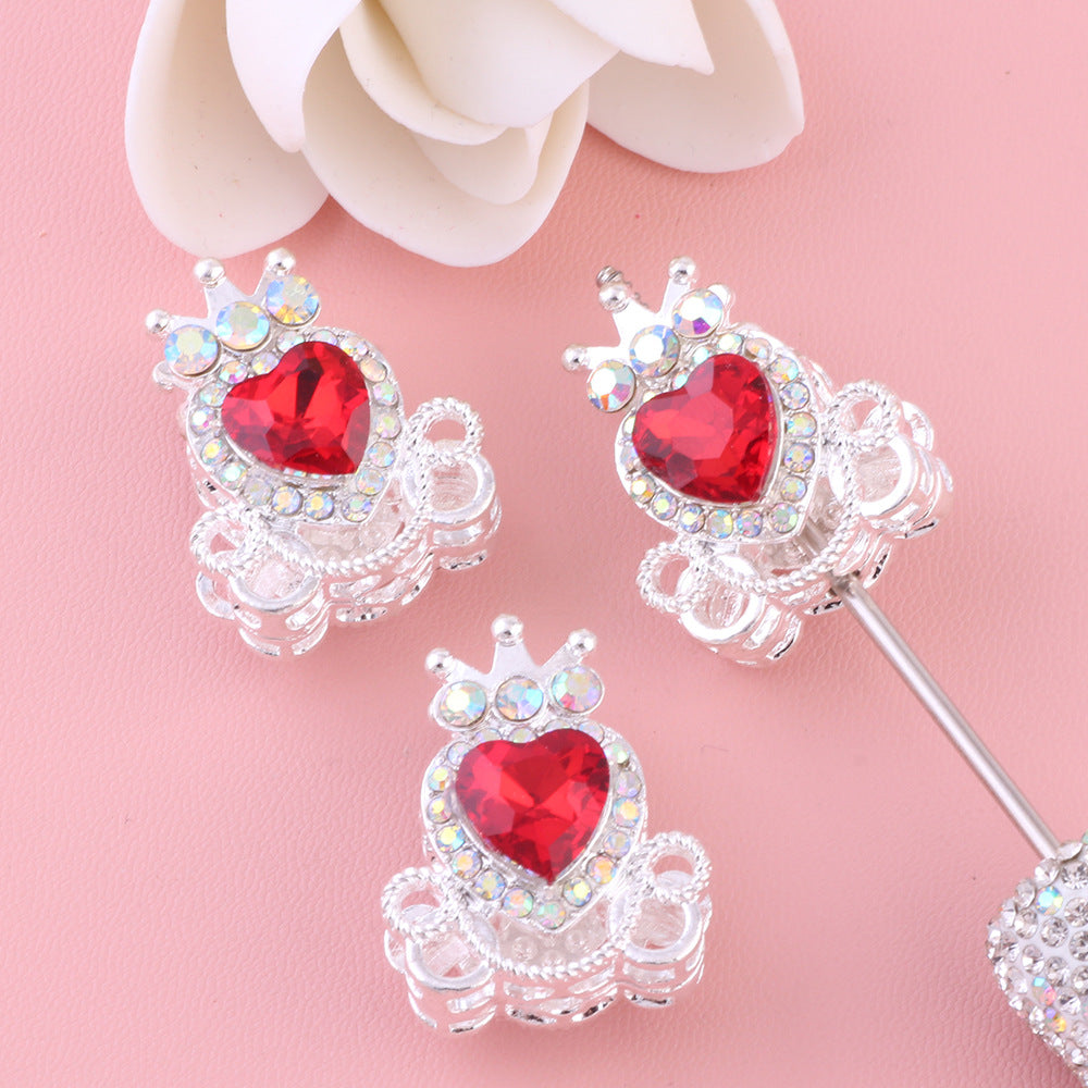 Heart Pumpkin Carriage Rhinestone Beads 28mm Alloy Pave Multi Color 5pcs 9