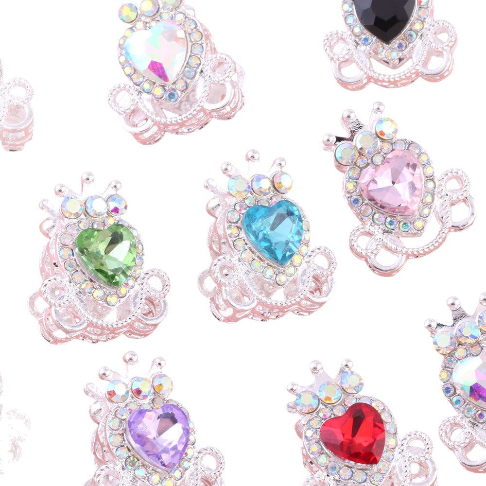 Heart Pumpkin Carriage Rhinestone Beads 28mm Alloy Pave Multi Color 5pcs 5