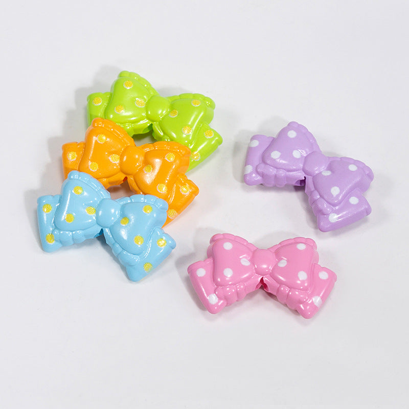 Polka Dotted Double Layer Bow Acrylic Beads 25mm Colorful Glossy 10pcs 2