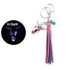 Western Glow in the Dark Ox Skull Keychain Metal Turquoise Tassel 5
