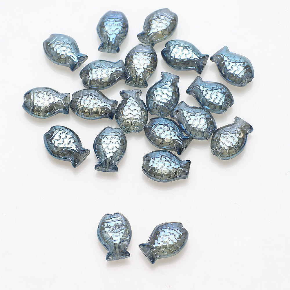 Electroplated Fish Glass Beads 10x14mm Japanese Style Perforated 30pcs 10